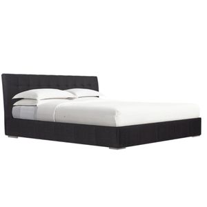 Cama matrimonial tela gris oscuro capitonada